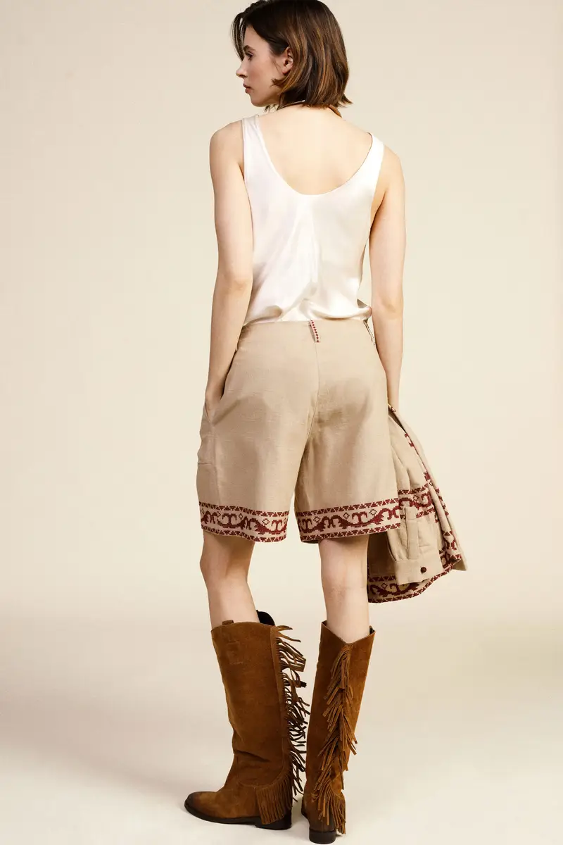 Shorts alla ginocchio con tasche frontali e bordi stampati miniatura 3