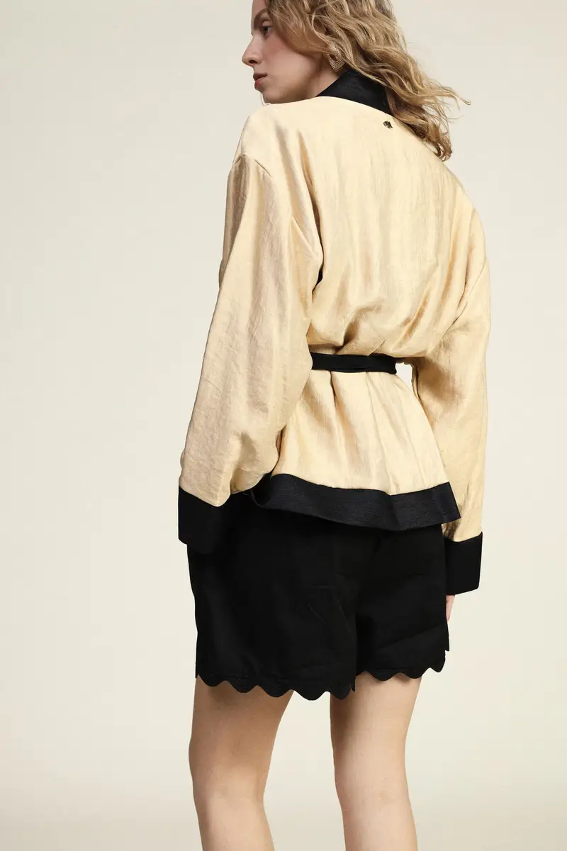 Shorts regular-fit orlo smerlato tinta unita miniatura 3