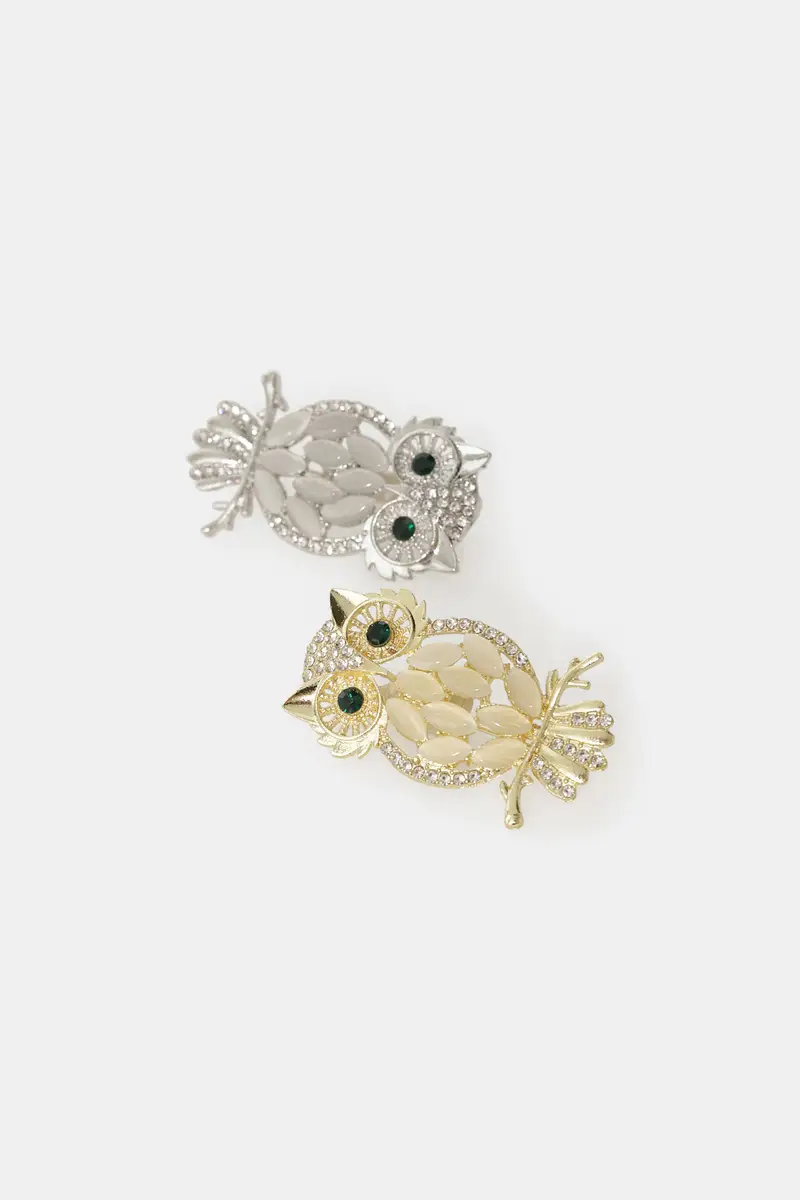 Spilla doppia civetta con dettagli luminosi miniatura 3