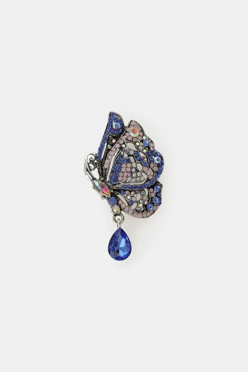 Spilla farfalla con strass e goccia pendente