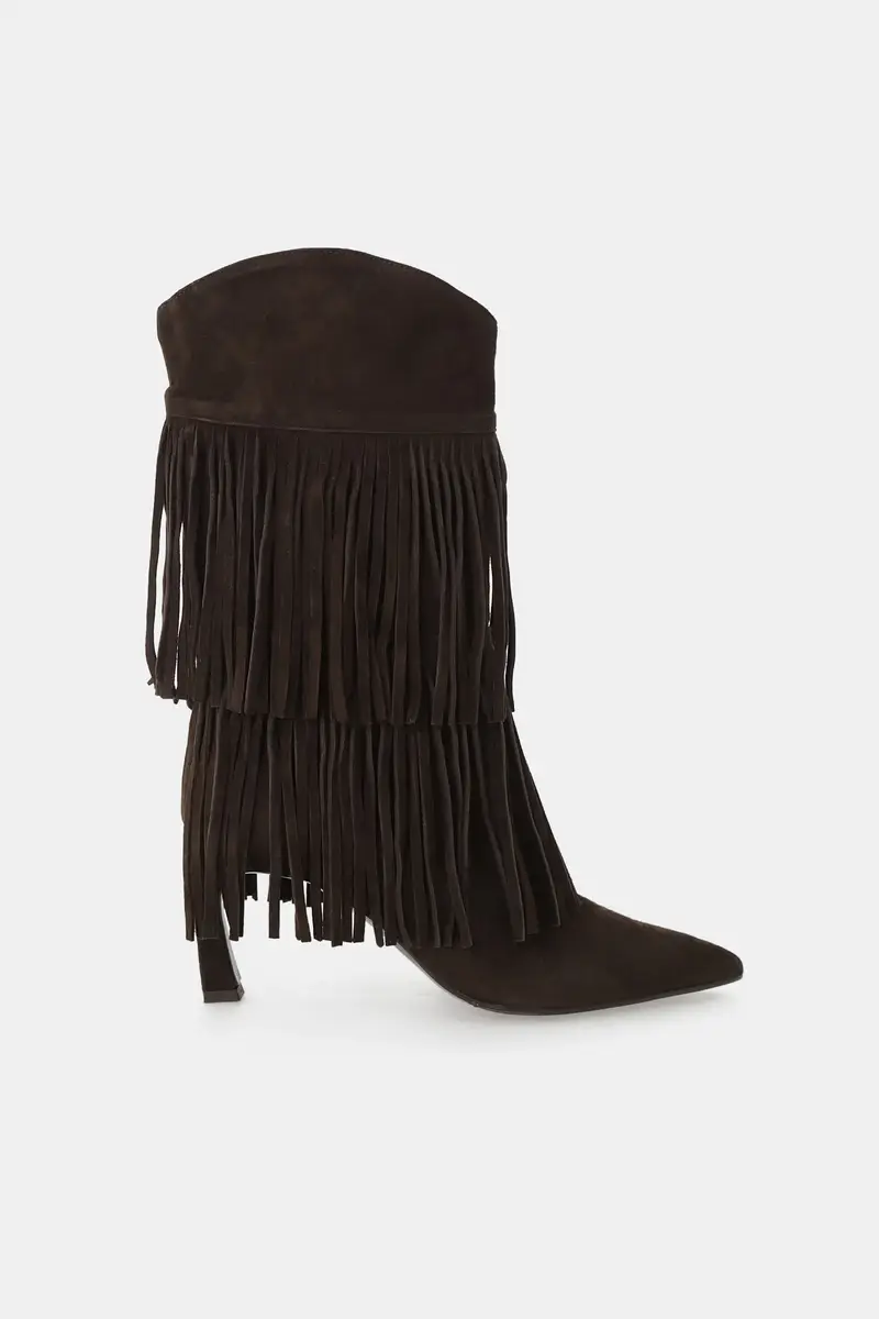 Stivali alti con frange e punta affusolata
