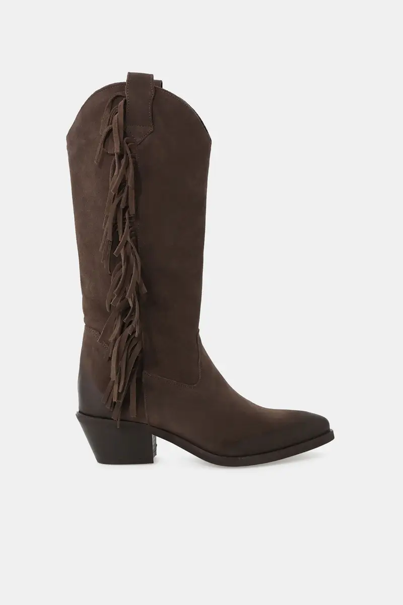 Stivali alti con frange e tacco largo