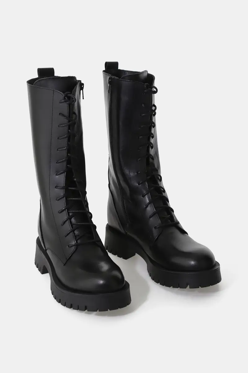 Stivali alti stringati con suola carrarmato miniatura 2
