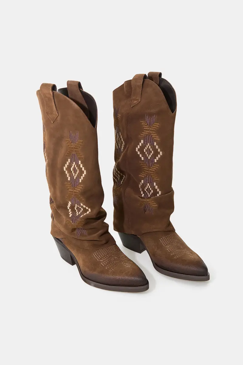 Stivali ricamati con tacco largo miniatura 2