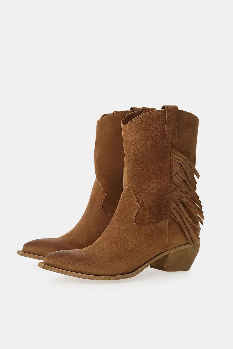 Stivali texani con frange laterali e tacco basso miniatura 2