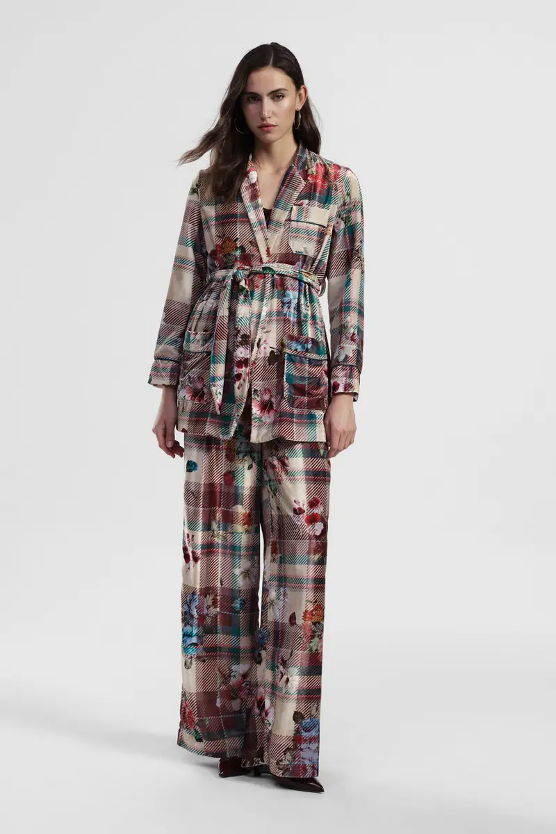 Suit giacca con cintura e pantaloni ampi stampati miniatura 2