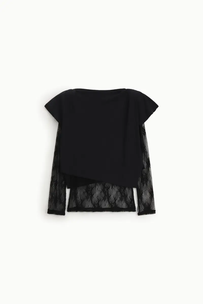 T-shirt a maniche lunghe con inserti in pizzo floreale