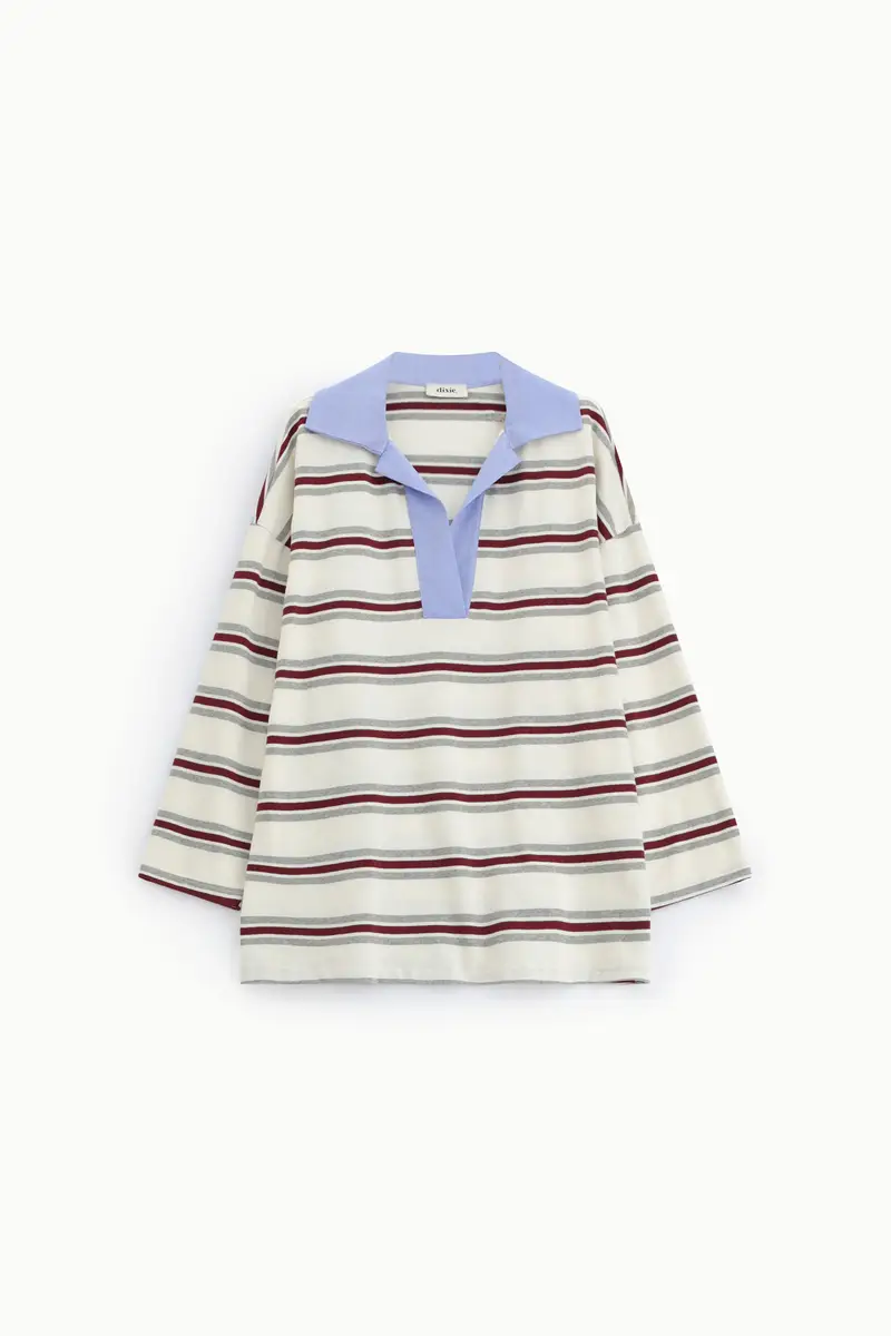 T-shirt a righe con collo classico contrasto