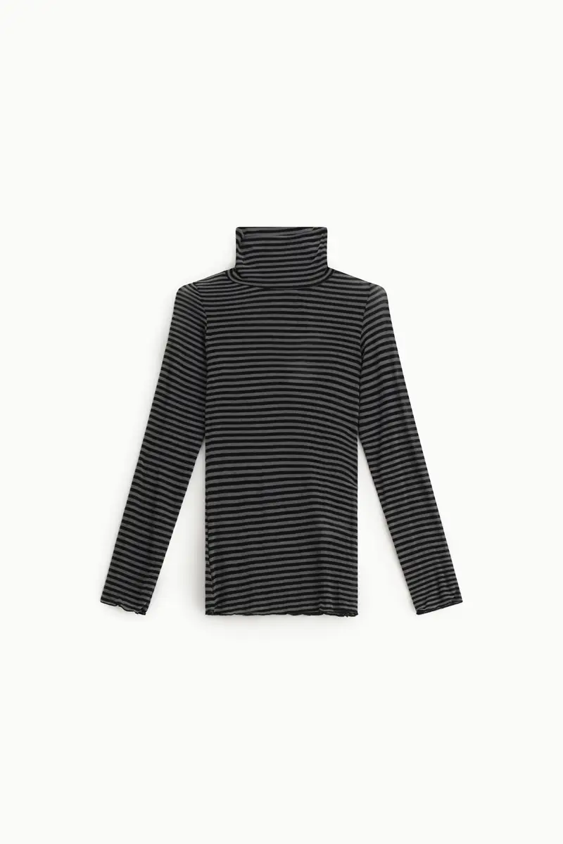 T-shirt a righe con maniche lunghe e collo alto