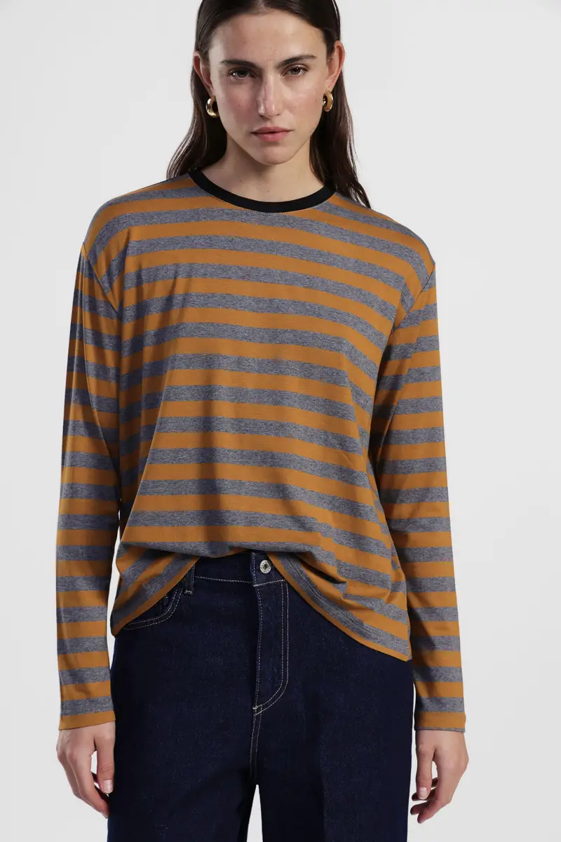 T-shirt a righe manica lunga girocollo miniatura 2