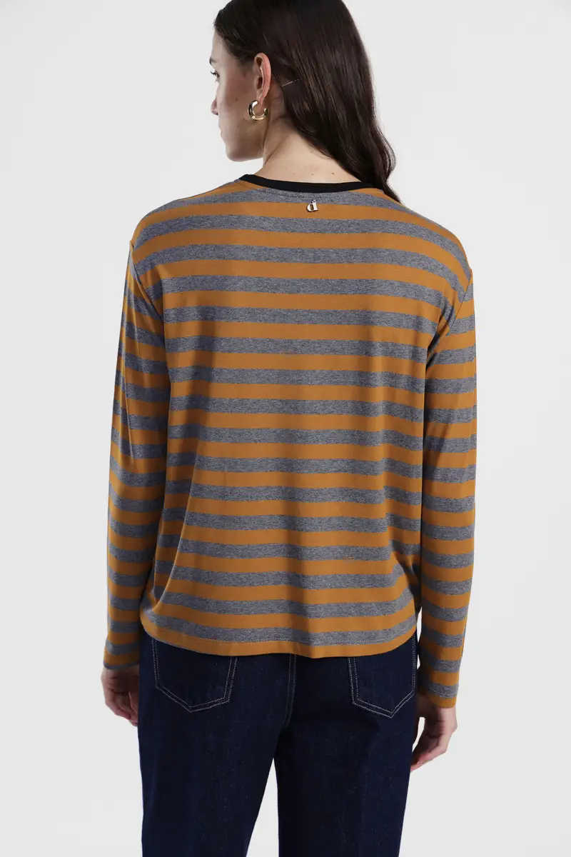 T-shirt a righe manica lunga girocollo miniatura 3