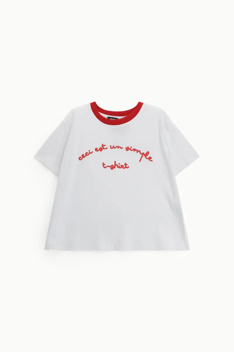 T-shirt ampia con stampa frontale e bordo contrasto