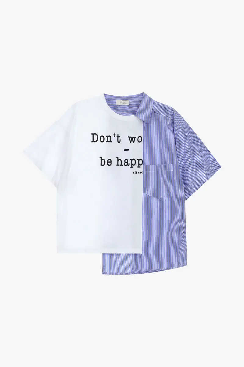 T-shirt asimmetrica con stampa e righe