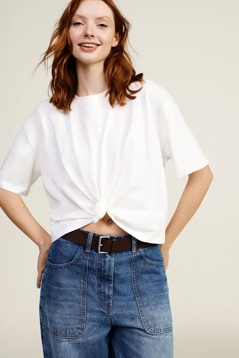 T-shirt corta nodo frontale manica corta miniatura 2