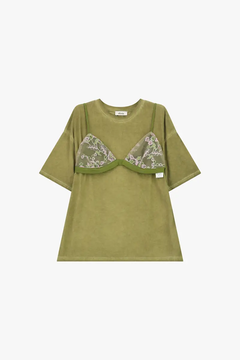 T-shirt girocollo con applicazione ricamo floreale