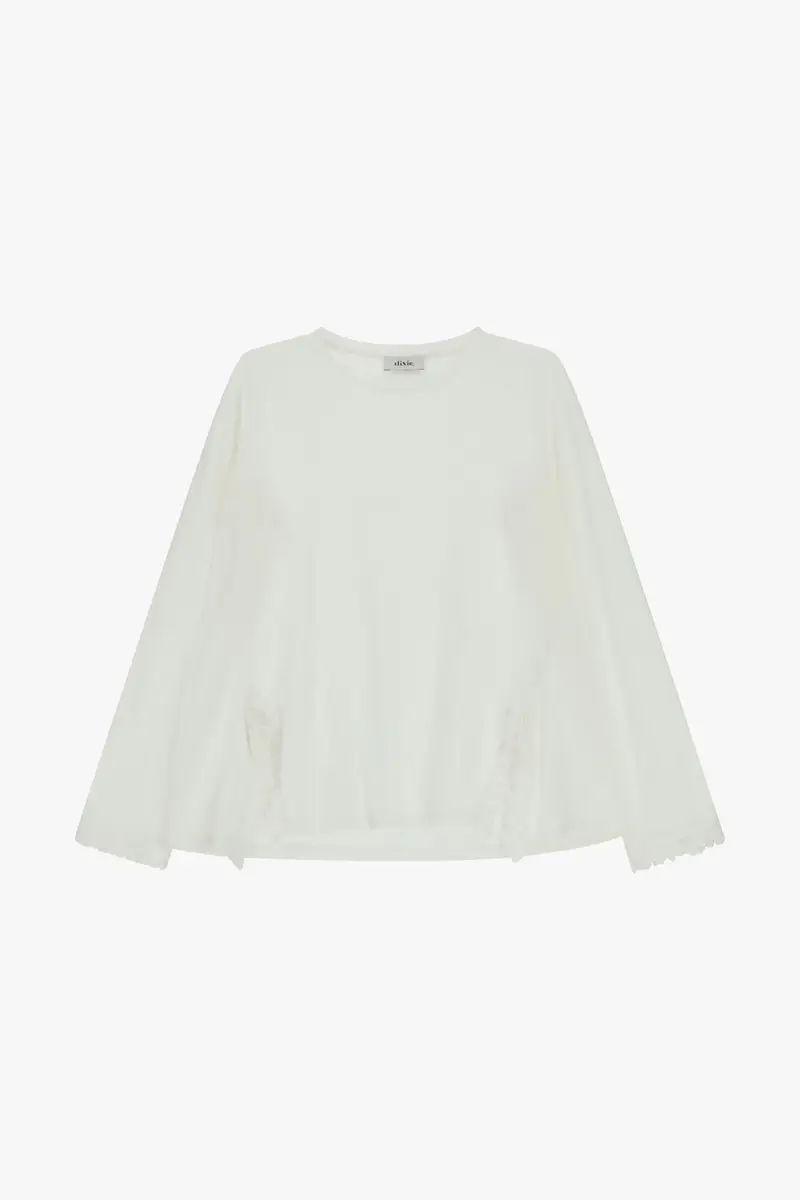 T-shirt manica lunga con bordo in pizzo