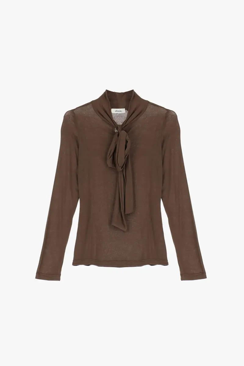 Top a manica lunga con fiocco e taglio dritto