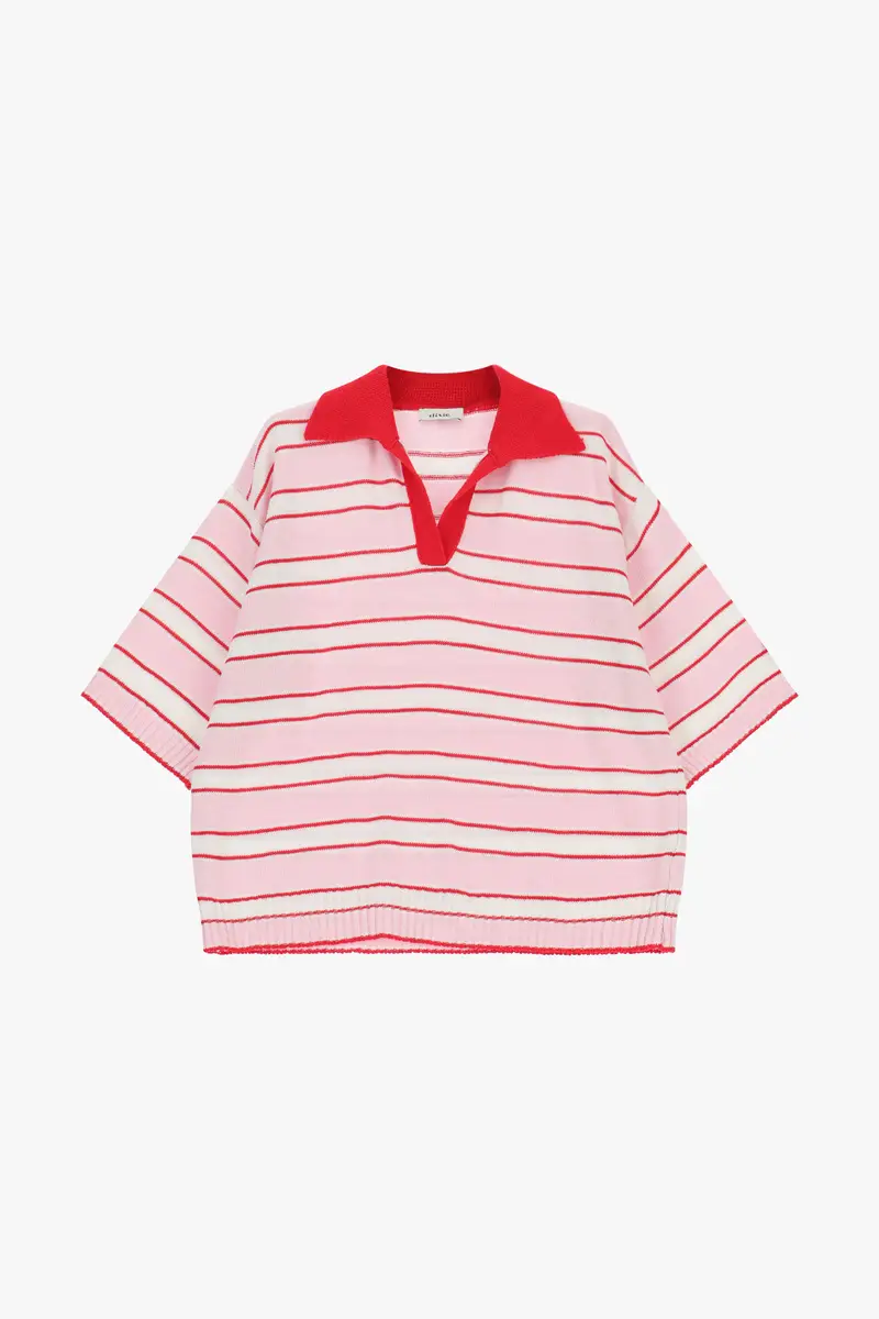 Top a righe collo classico manica corta