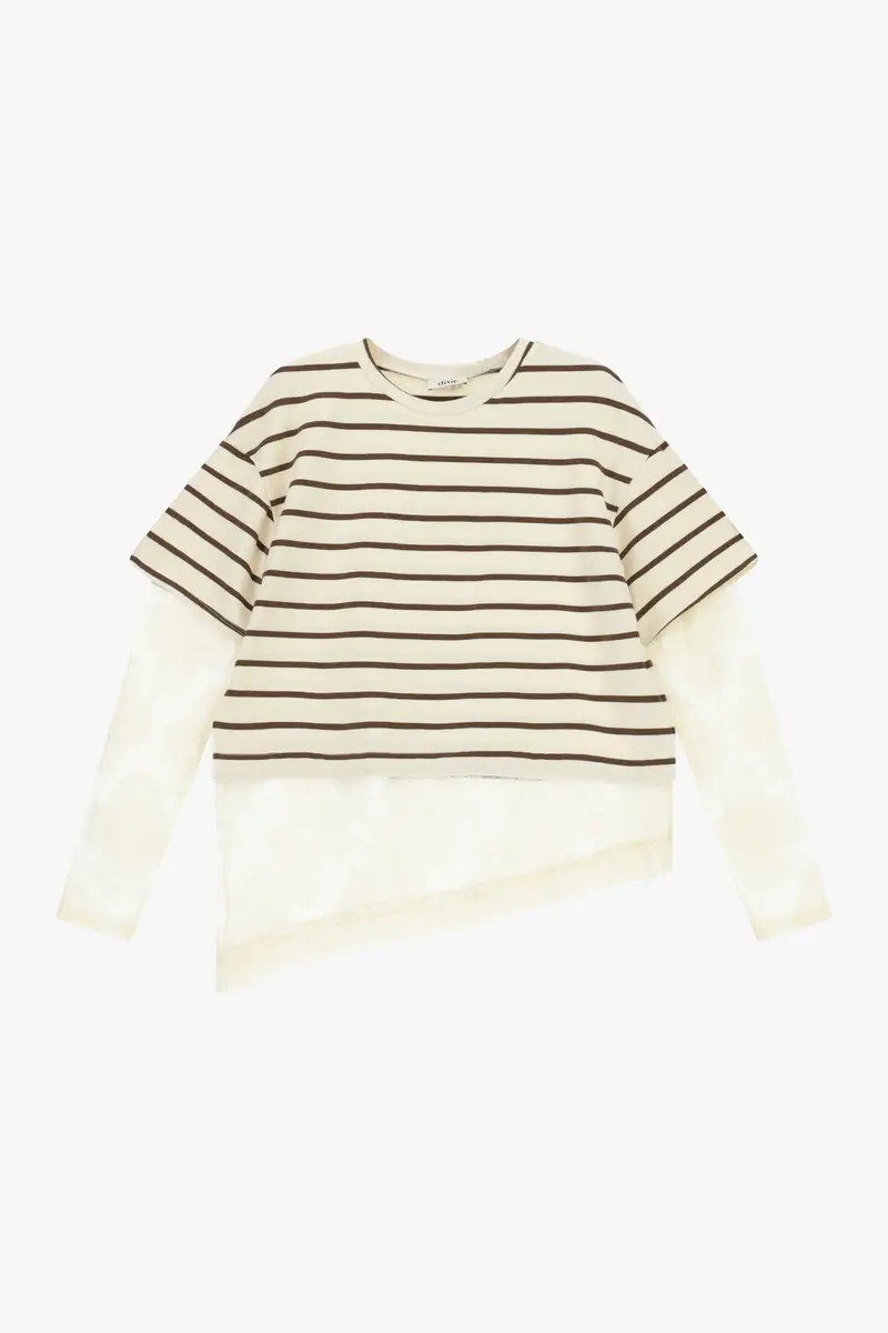 Top a righe con maniche e fondo in pizzo