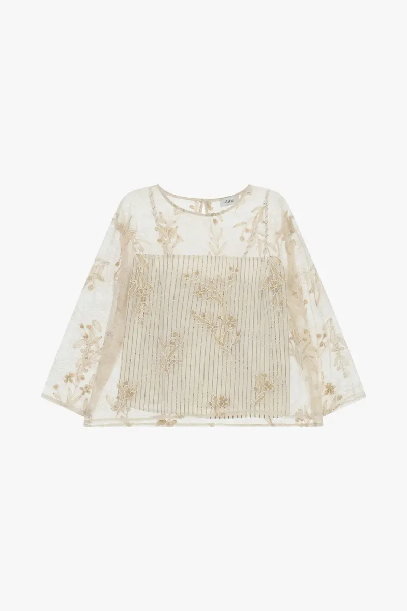 Top con ricamo floreale e maniche a 3/4