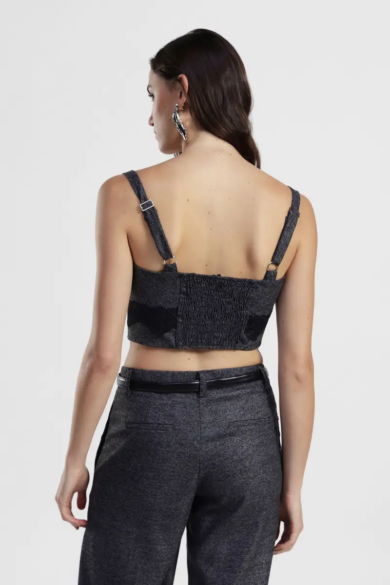 Top corto con spalline e bordo in pizzo miniatura 3