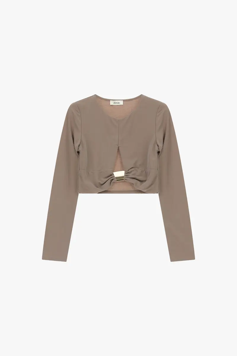 Top crop con maniche lunghe e dettaglio metallico