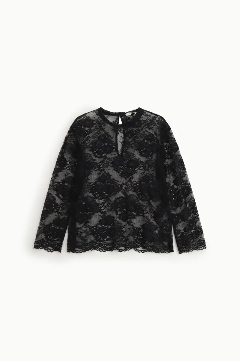 Top in pizzo trasparente manica lunga