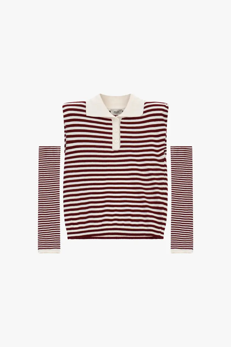 Top smanicato a righe con collo classico e polsini removibili