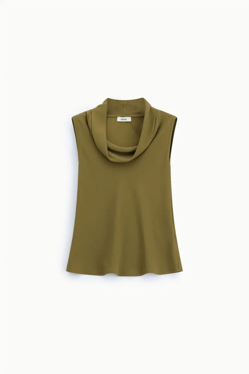 Top smanicato con collo morbido drappeggiato