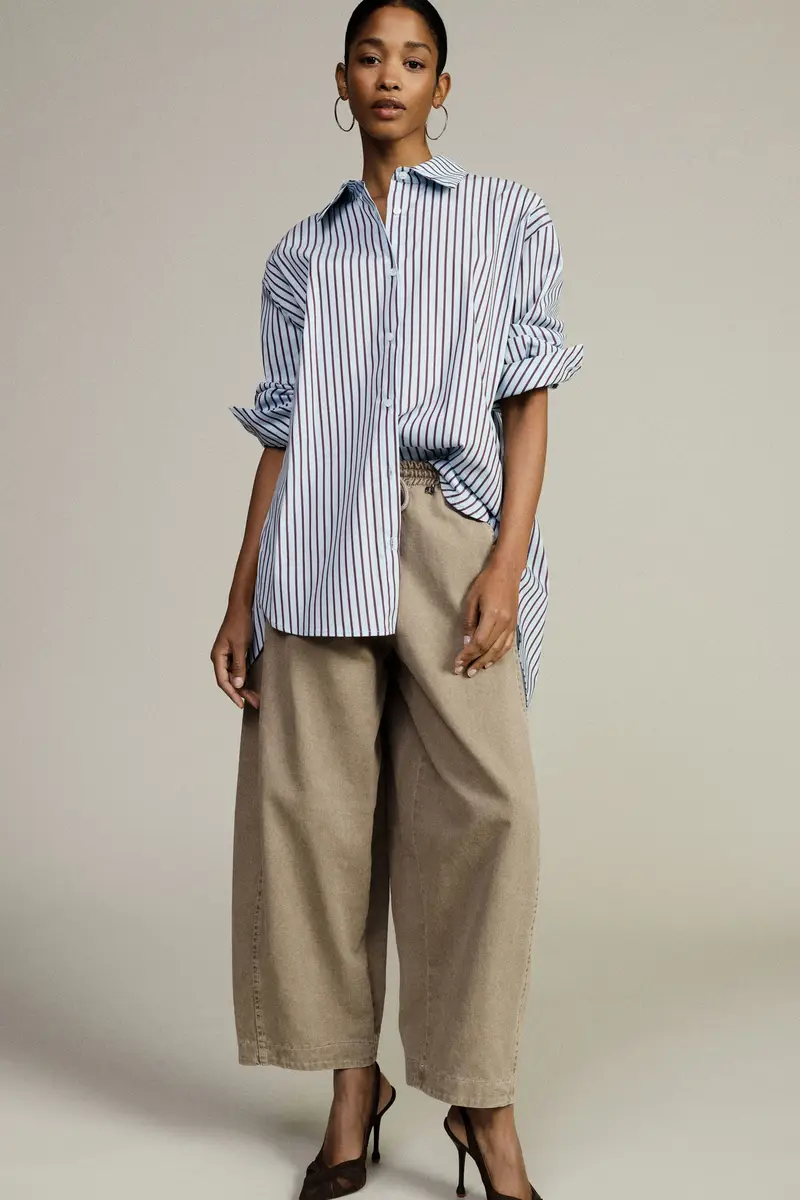 Trousers ampi cropped con vita alta e coulisse miniatura 2