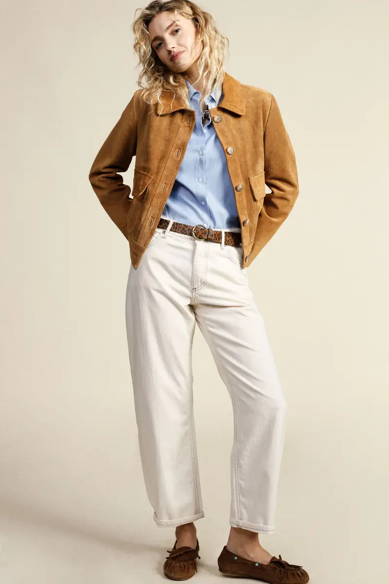 Trousers ampia gamba cinque tasche cuciture a vista miniatura 2