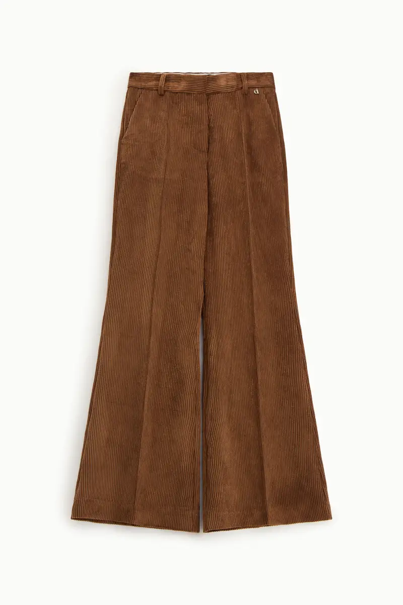 Trousers palazzo a costine vita alta tasche laterali