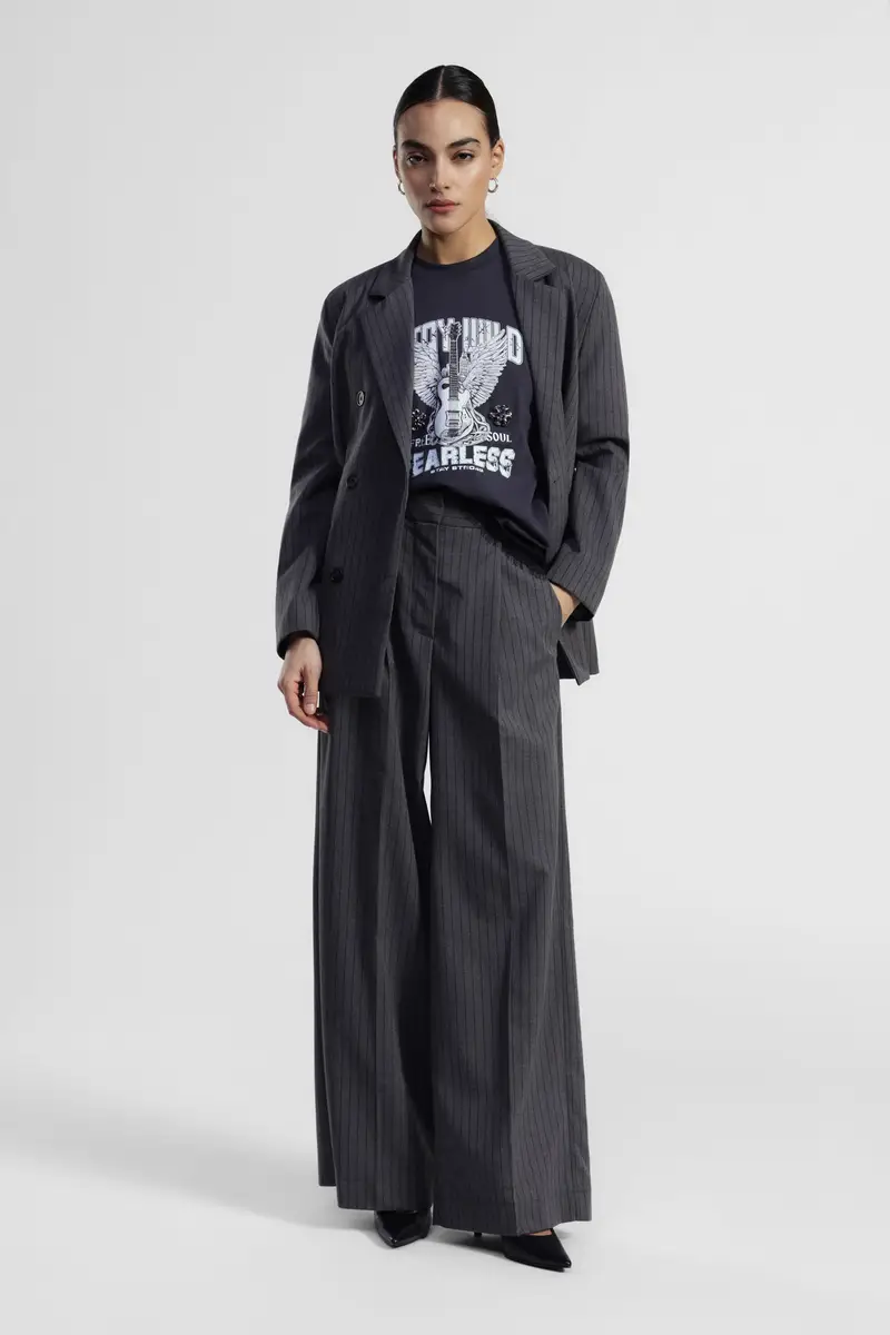 Trousers palazzo a righe con vita alta e pince miniatura 2