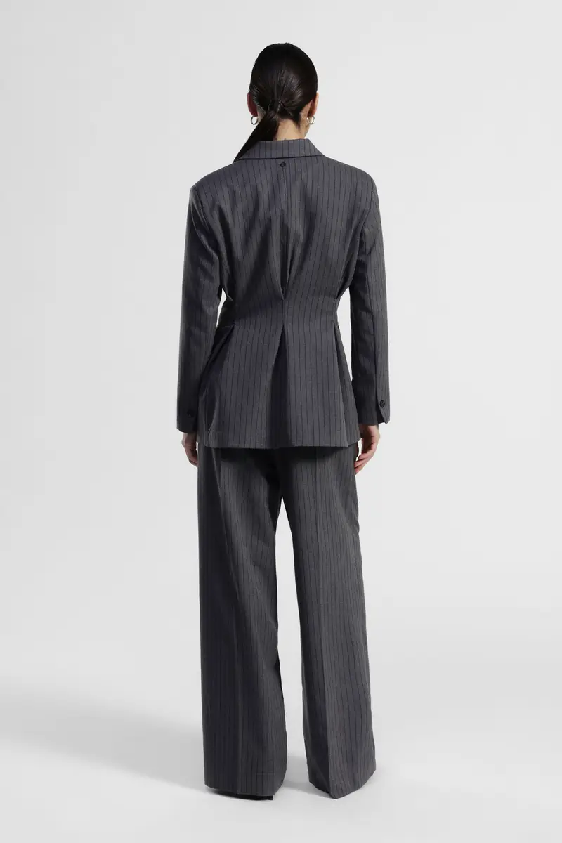 Trousers palazzo a righe con vita alta e pince miniatura 3