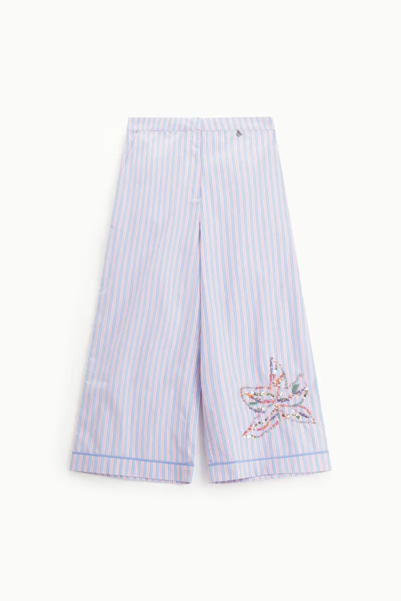 Trousers palazzo a righe ricamo floreale