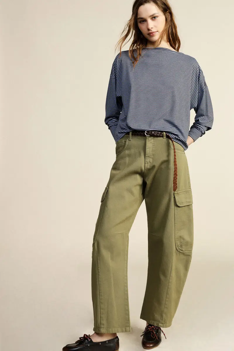 Trousers palazzo cargo tasche laterali vita alta miniatura 2