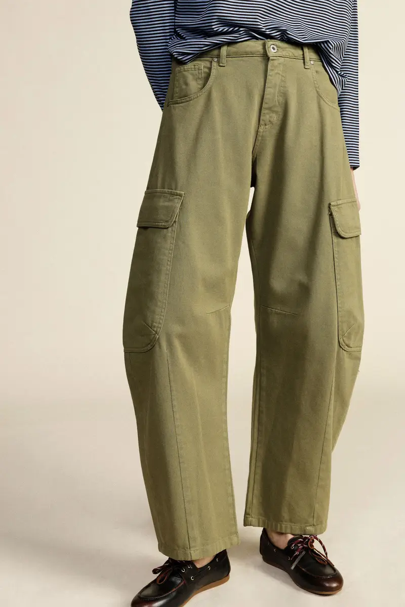 Trousers palazzo cargo tasche laterali vita alta miniatura 4