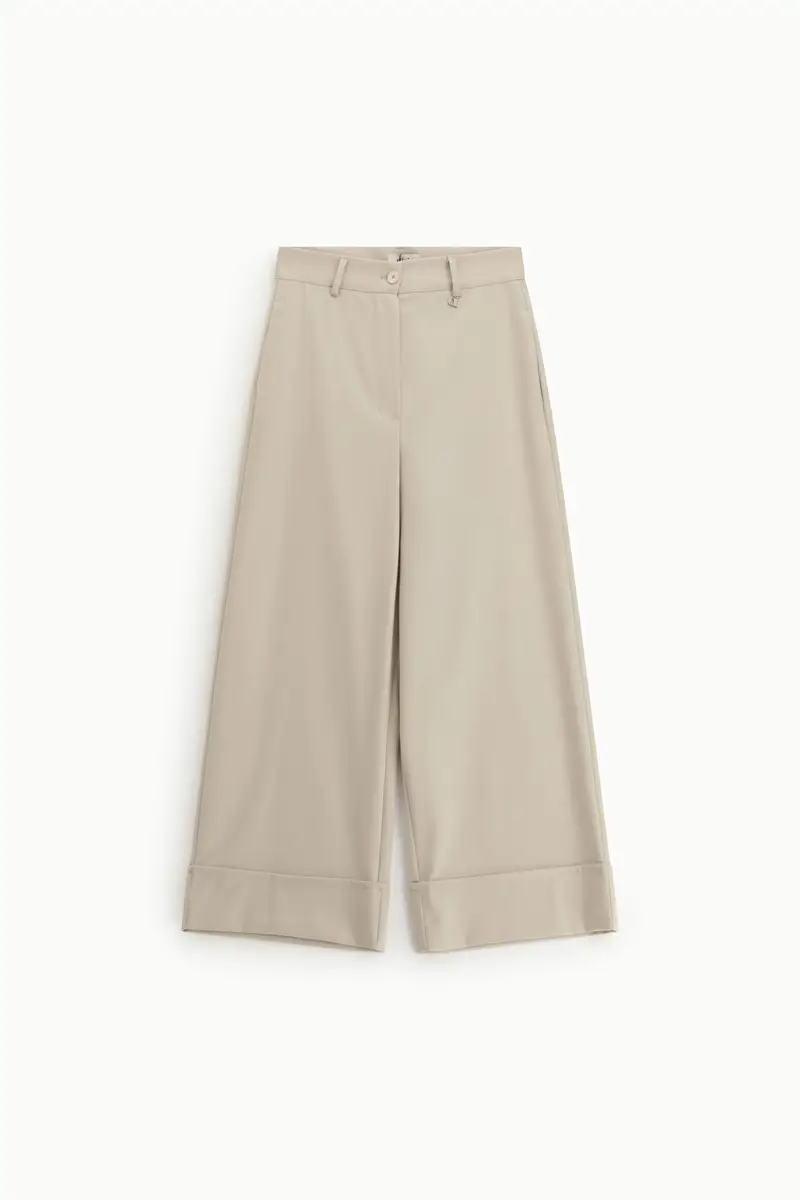 Trousers palazzo cropped con risvolto alto