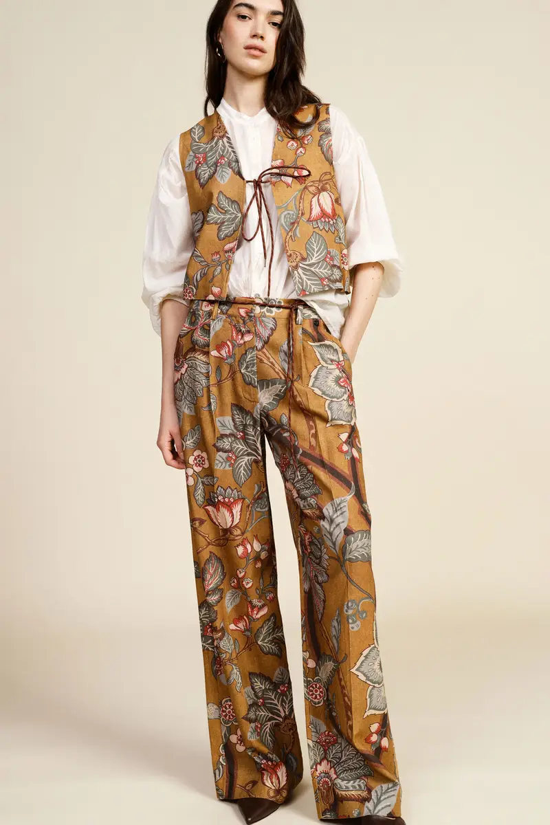 Trousers palazzo fantasia floreale vita alta miniatura 2