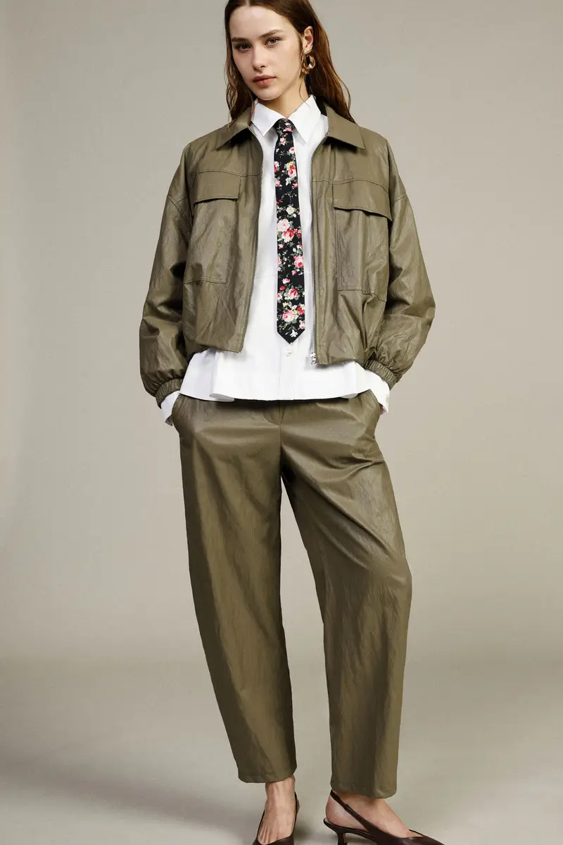 Trousers palazzo fit vita alta con elastico miniatura 2