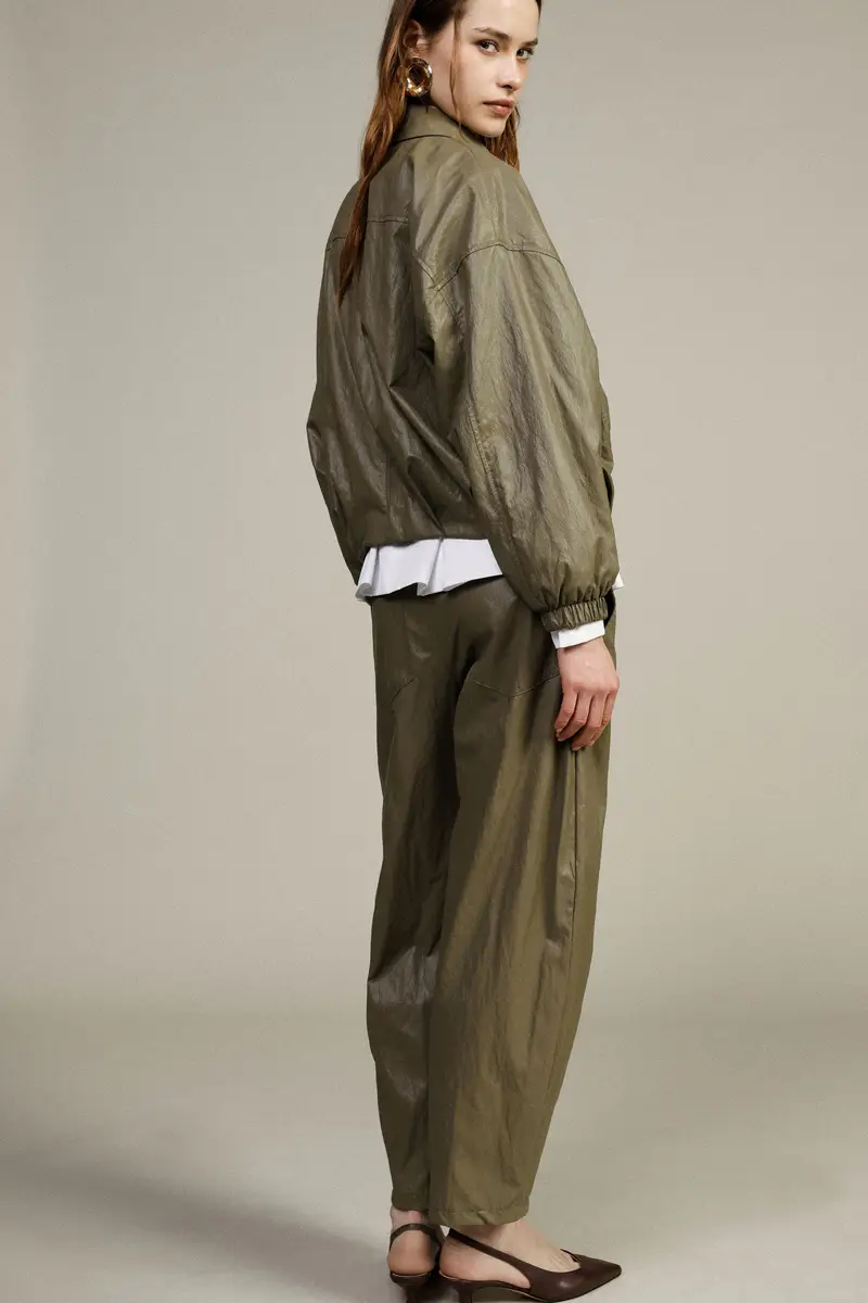 Trousers palazzo fit vita alta con elastico miniatura 3