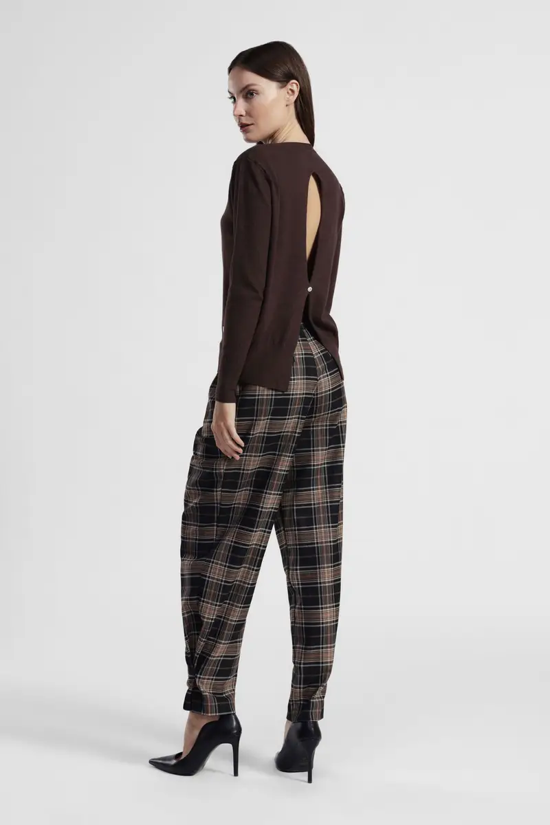 Trousers sartoriali vita alta fantasia check miniatura 3