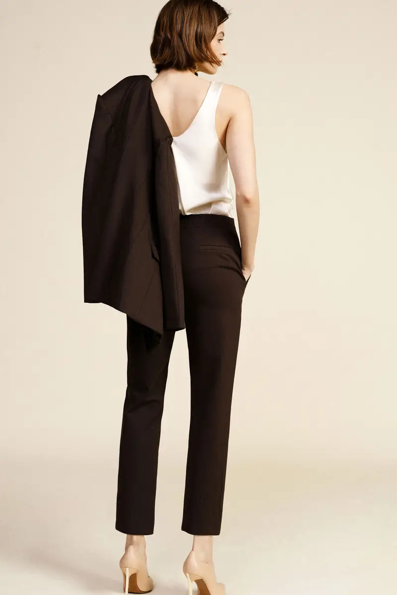 Trousers sigaretta vita alta chiusura bottone miniatura 3