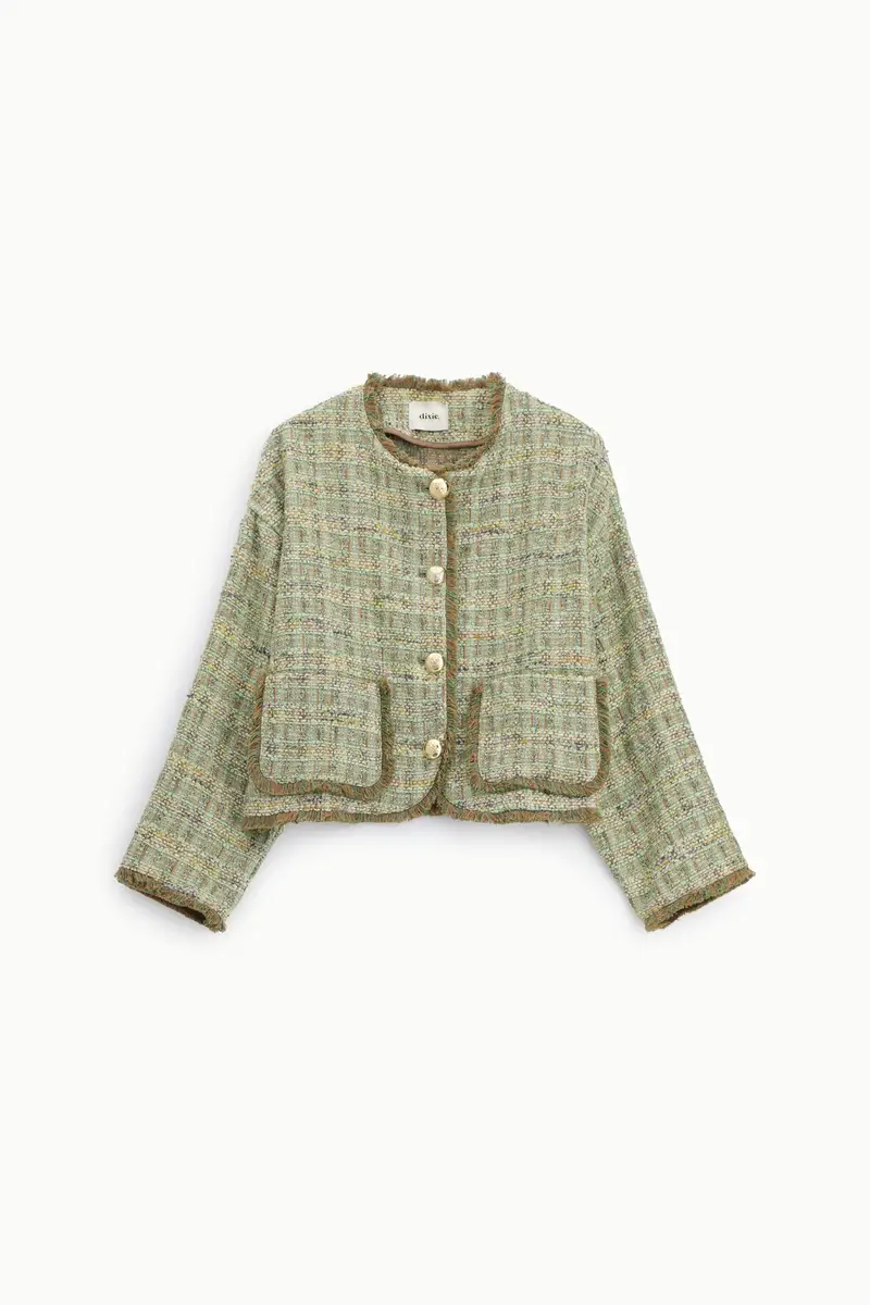 Tweed jacket con tasche applicate e bottoni