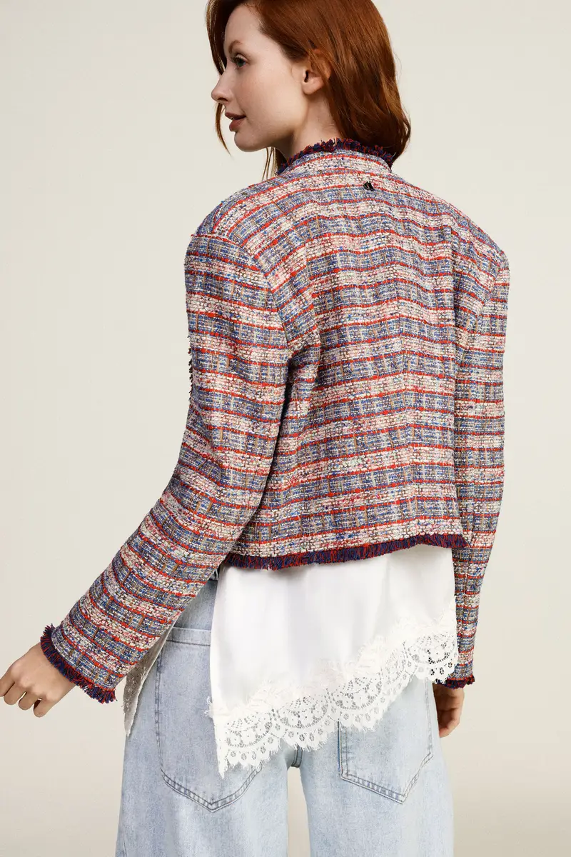 Tweed jacket corta con dettagli sfrangiati miniatura 3