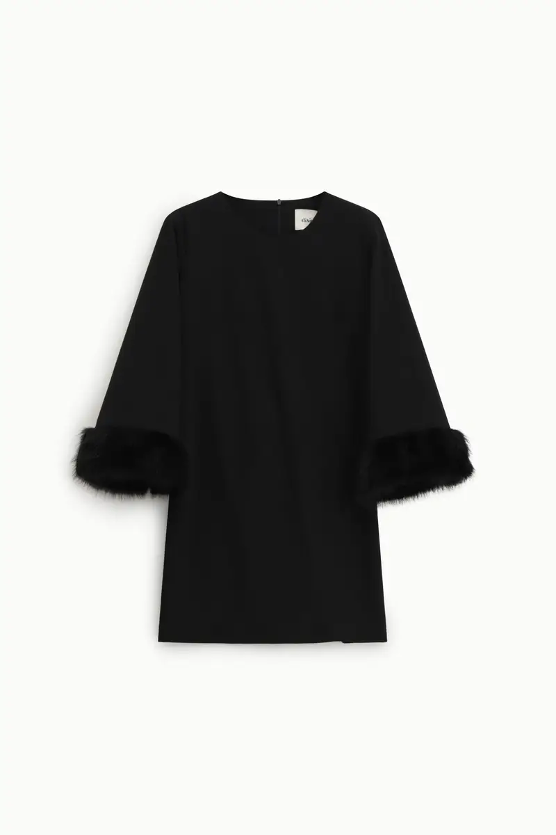 Vestito corto con maniche 3/4 e polsini in pelliccia