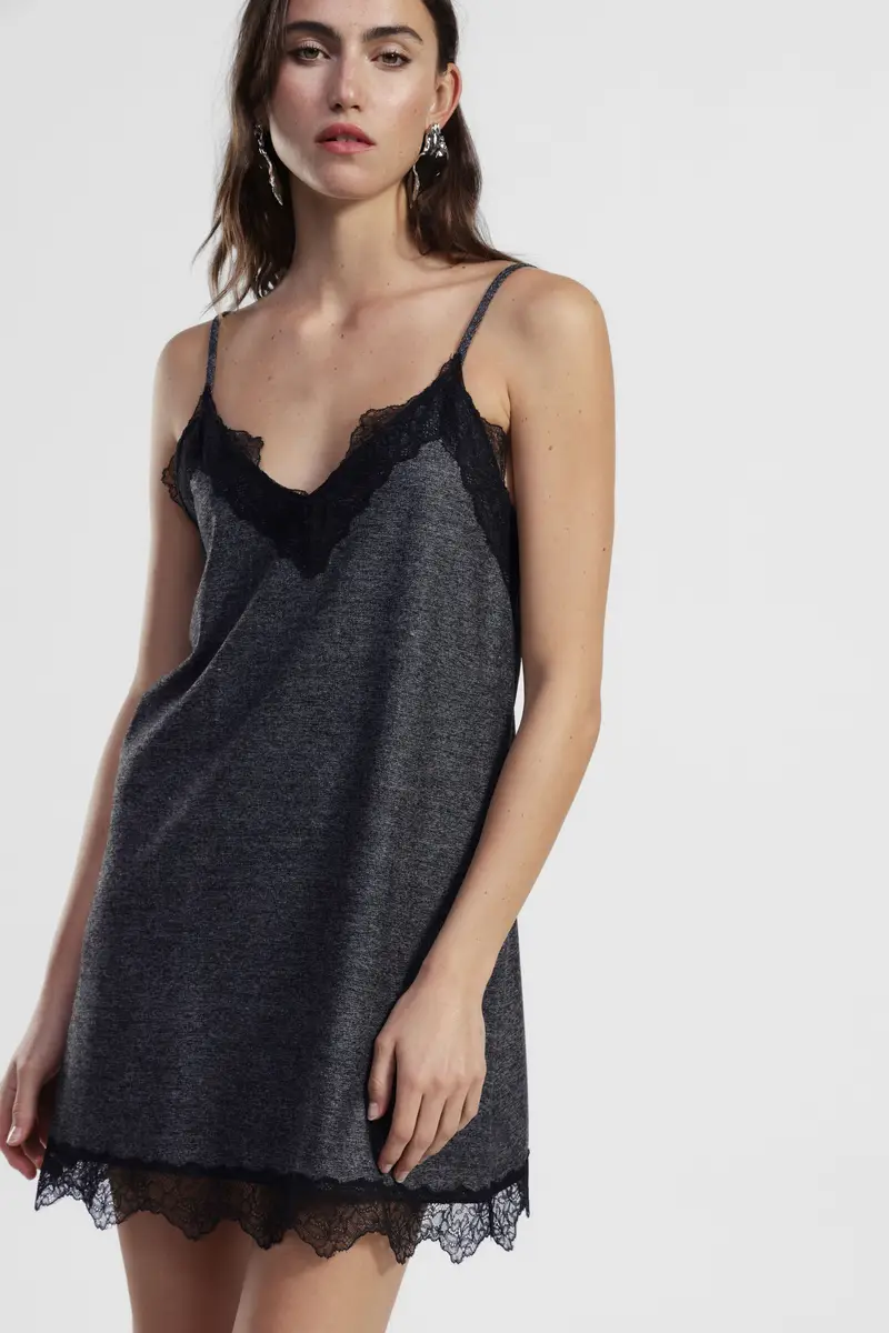 Vestito corto con spalline e bordo in pizzo miniatura 3