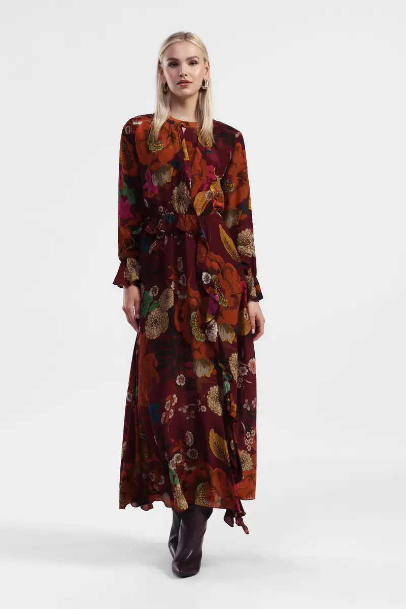 Vestito lungo a fiori con maniche lunghe miniatura 2