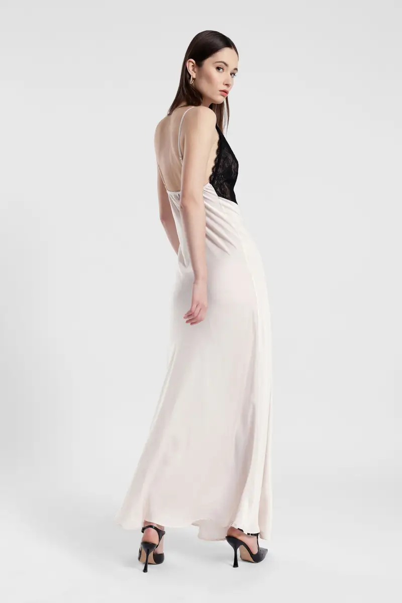 Vestito lungo con pizzo e scollo a v profondo miniatura 3