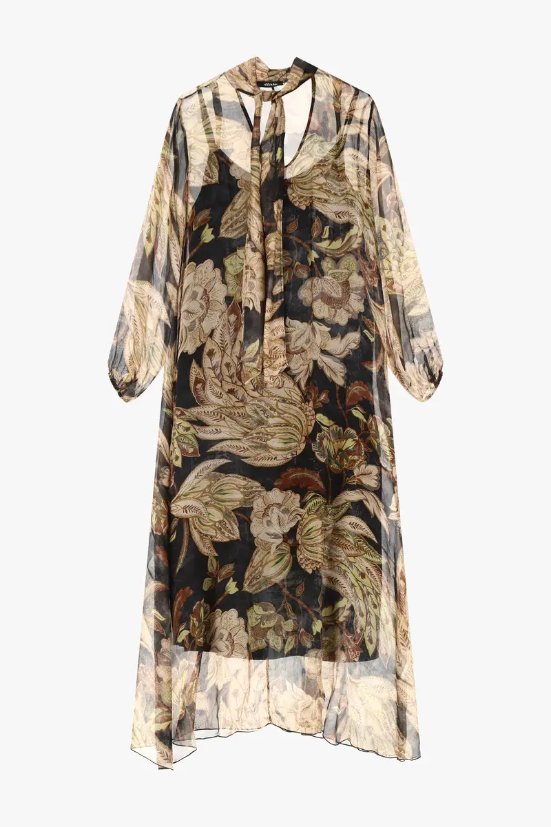 Vestito lungo stampato con maniche lunghe